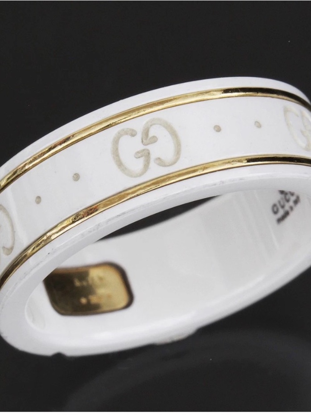 Gucci White and Gold Enamel GG Logo Bangle